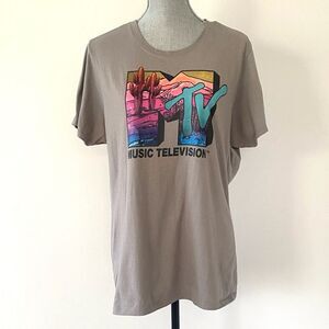 MTV Desert Graphic Unisex T-Shirt in Taupe Gray Sz XL Y2K Casual Street Urban